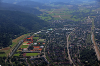 Blick auf die Sportachse Ost: Rot markiert ist der Standort der besagten Sportanlage.