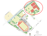 Blick auf die Sportachse Ost: Rot markiert ist der Standort der besagten Sportanlage.